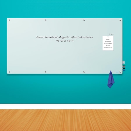 Global Industrial Glass Dry Erase Board, 48, 96, White 695469